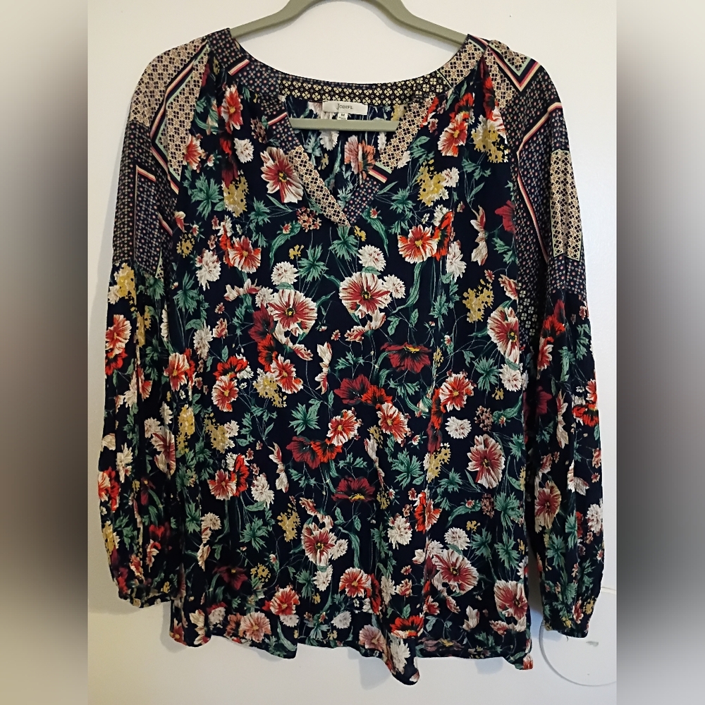 Jodifl Women's Floral V-Neck Peplum Sleeve Floral Blouse Sz M
